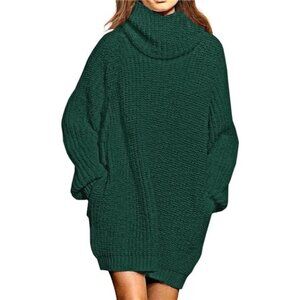 Pink Queen Women's Loose Turtleneck Oversize Long Pullover Sweater Dress